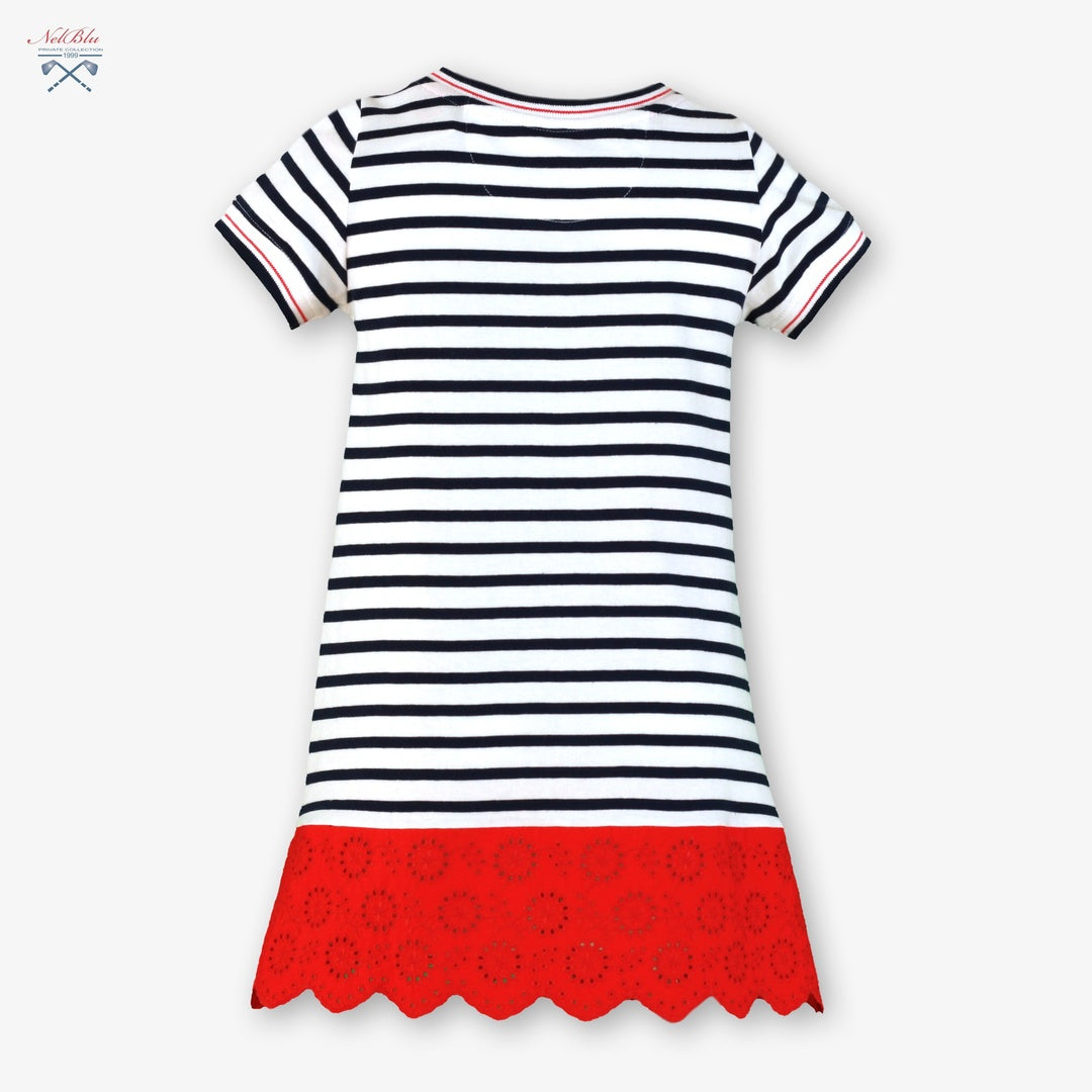 Vestido de Niña 100% Algodón Nel‑Blu con Bajo Bordado 1402