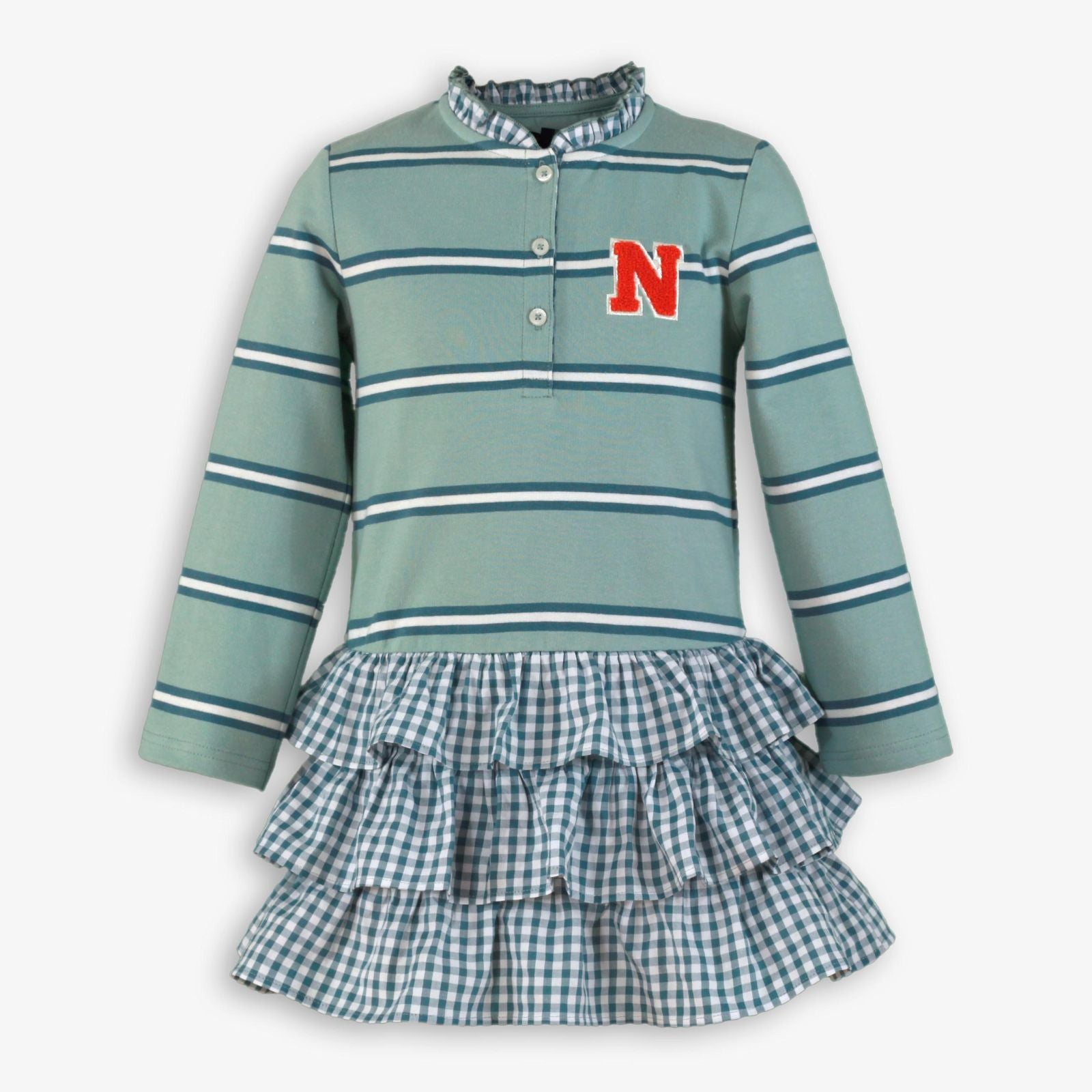 Vestido niña verde falda volantes 1410