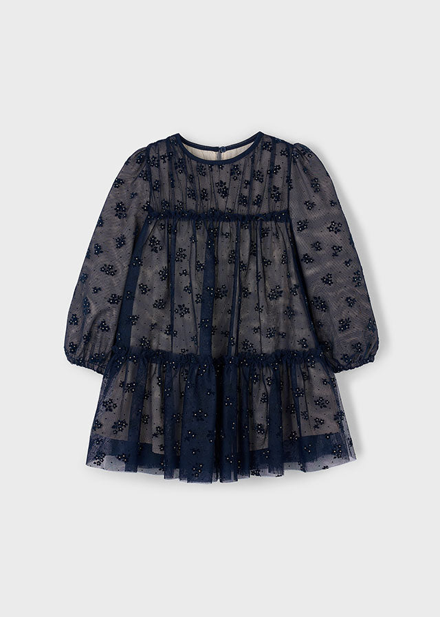 Vestido tul fantasia Marino con forro interior 04919 Mayoral