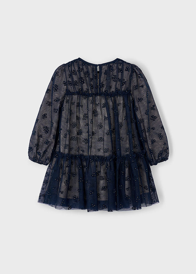Vestido tul fantasia Marino con forro interior 04919 Mayoral