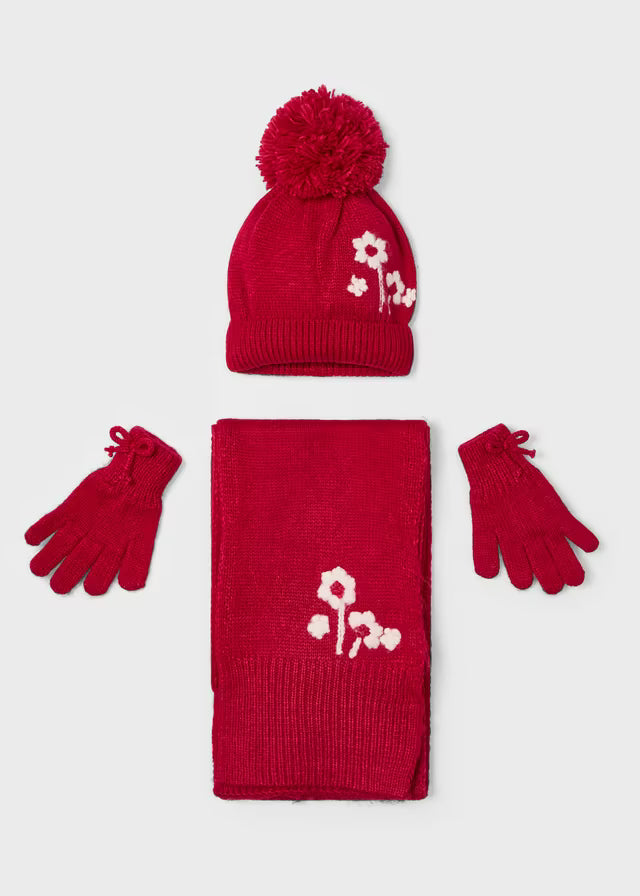 Conjunto  gorro bufanda guinda flores 10110 Mayoral