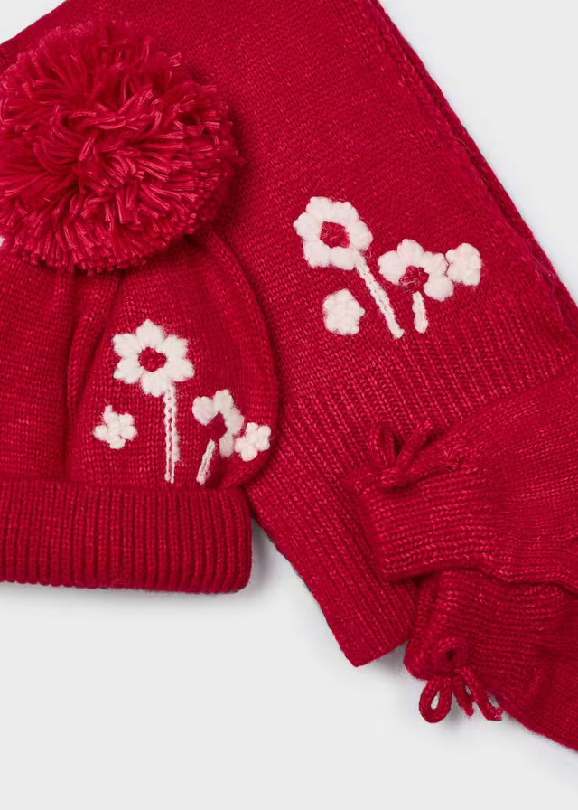 Conjunto  gorro bufanda guinda flores 10110 Mayoral