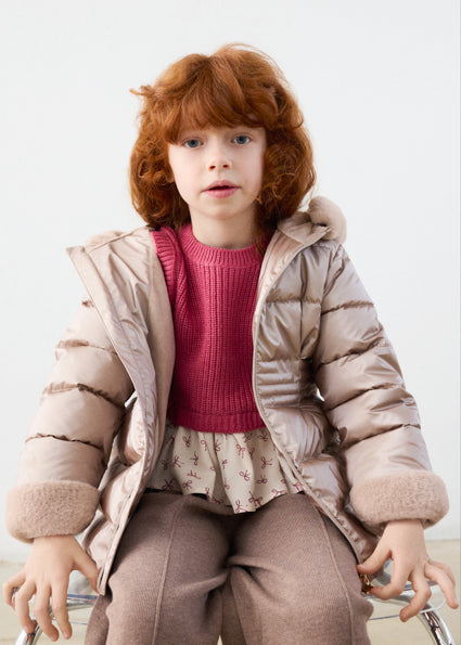 Chaquetón metalizado con pelo Topo Mayoral para niña 04422-040