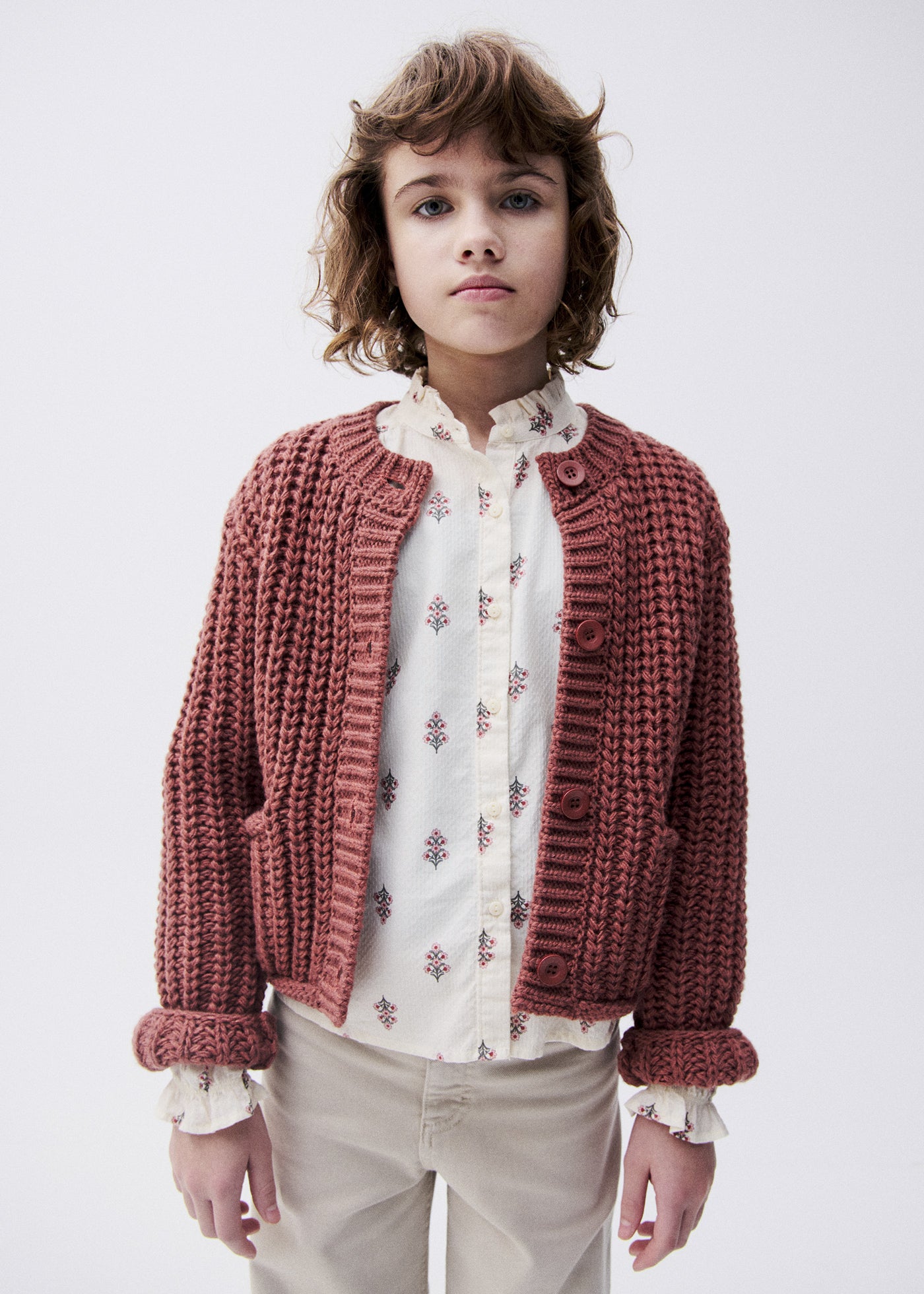 Rebeca de punto inglés teja para niña Mayoral 07344-027 - modelo
