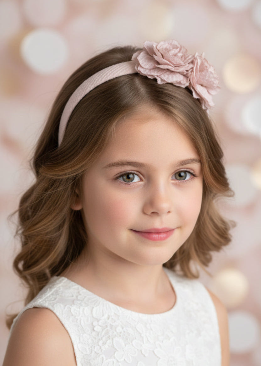 Diadema forrada 2 flores tela Javea rosa francia 201106372