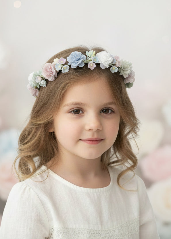 Corona de Flores de Tela Pastel para Niña | Accesorio Ceremonia y Arras