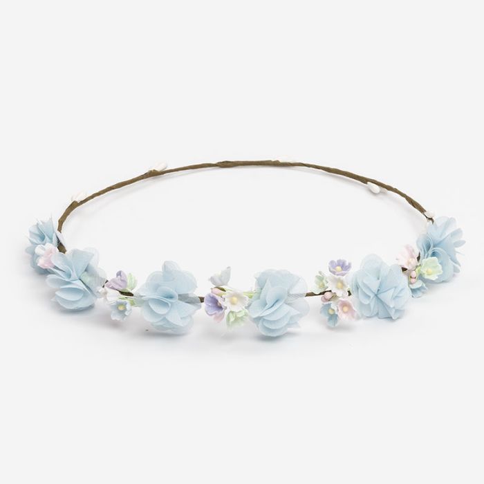 Corona de Flores Niña Ceremonia Azul Pastel y Lavanda "Cielo Pastel" | La Boutique de Aya