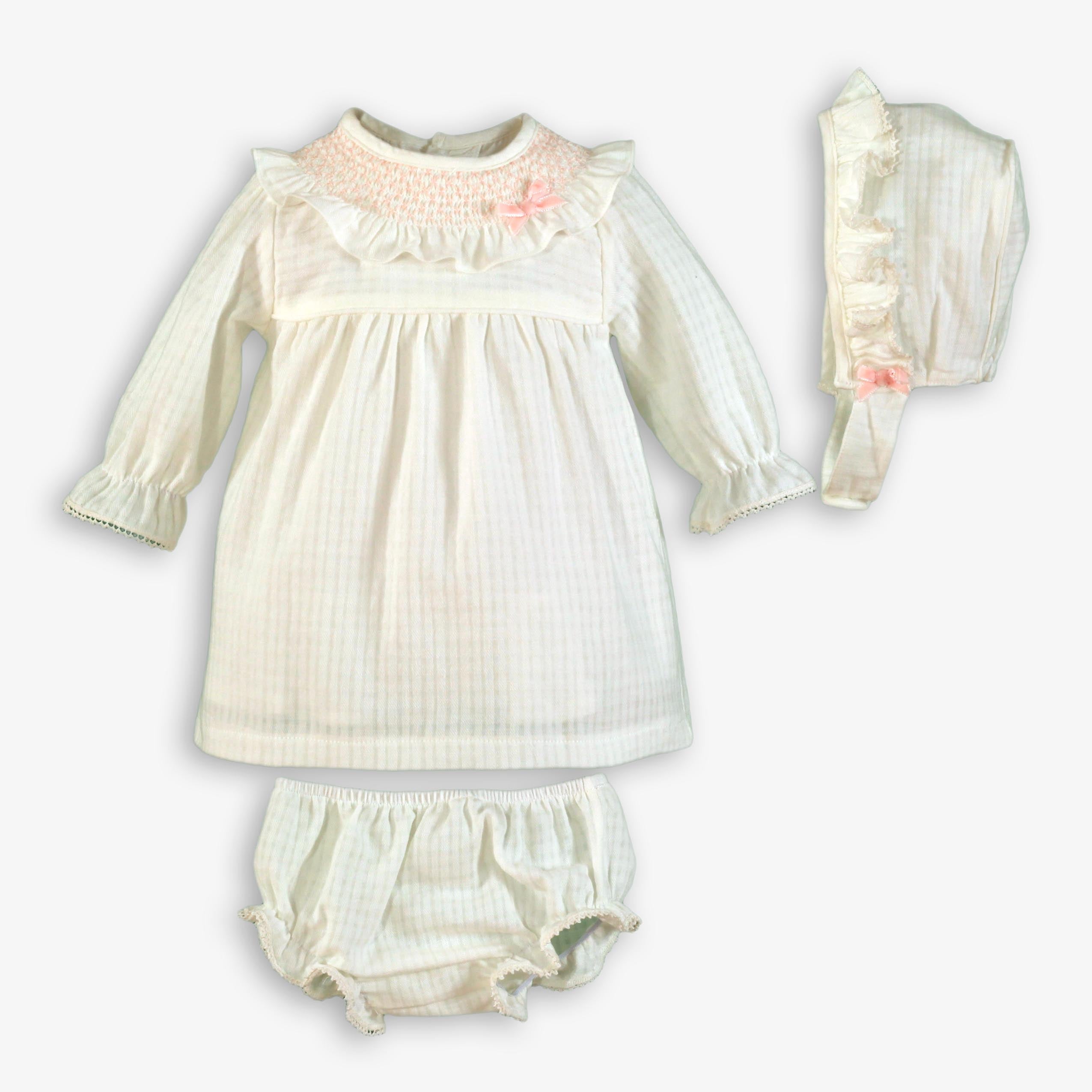 Vestido braguita y capota bebe niña rosa Miranda 0022