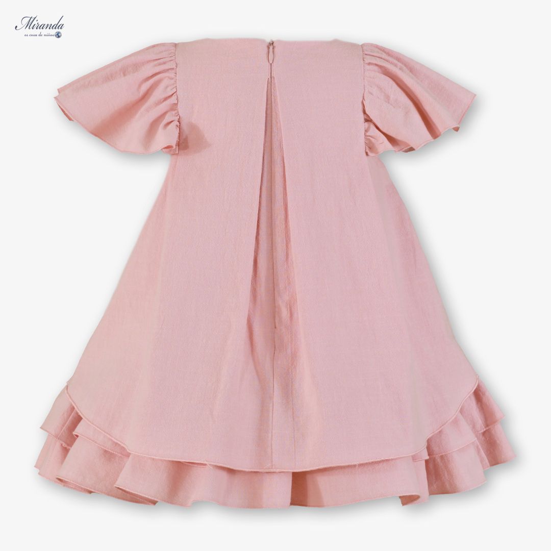 Vestido de Ceremonia Infantil Rosa con Volantes y Detalles Joyas 0231