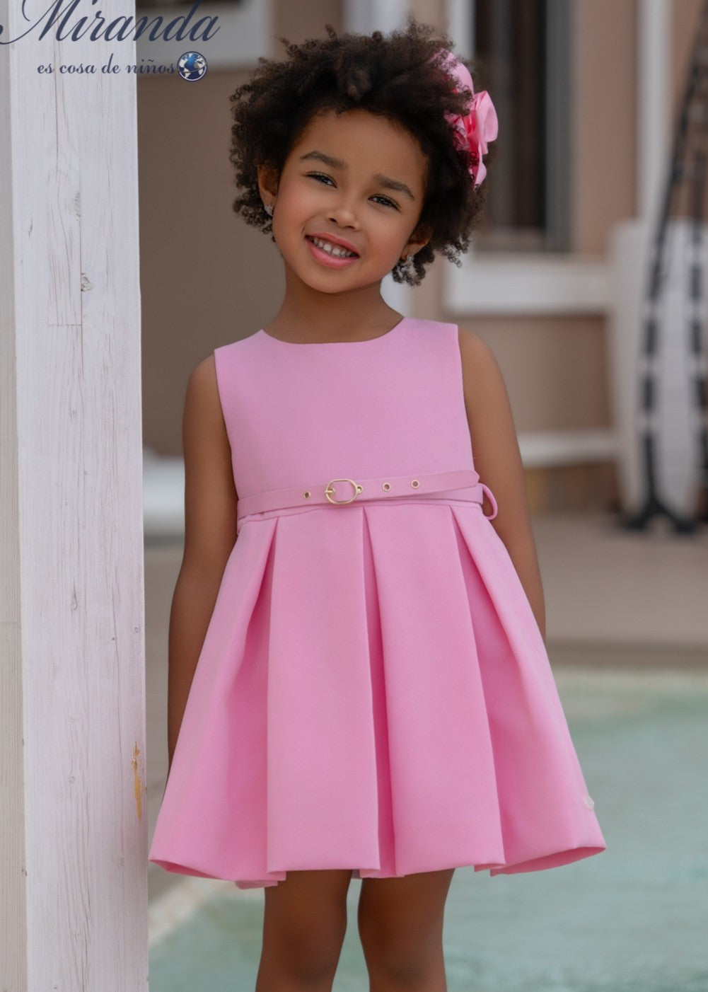 Vestido de Ceremonia Infantil Rosa con Abertura Espalda y Lazo 0232
