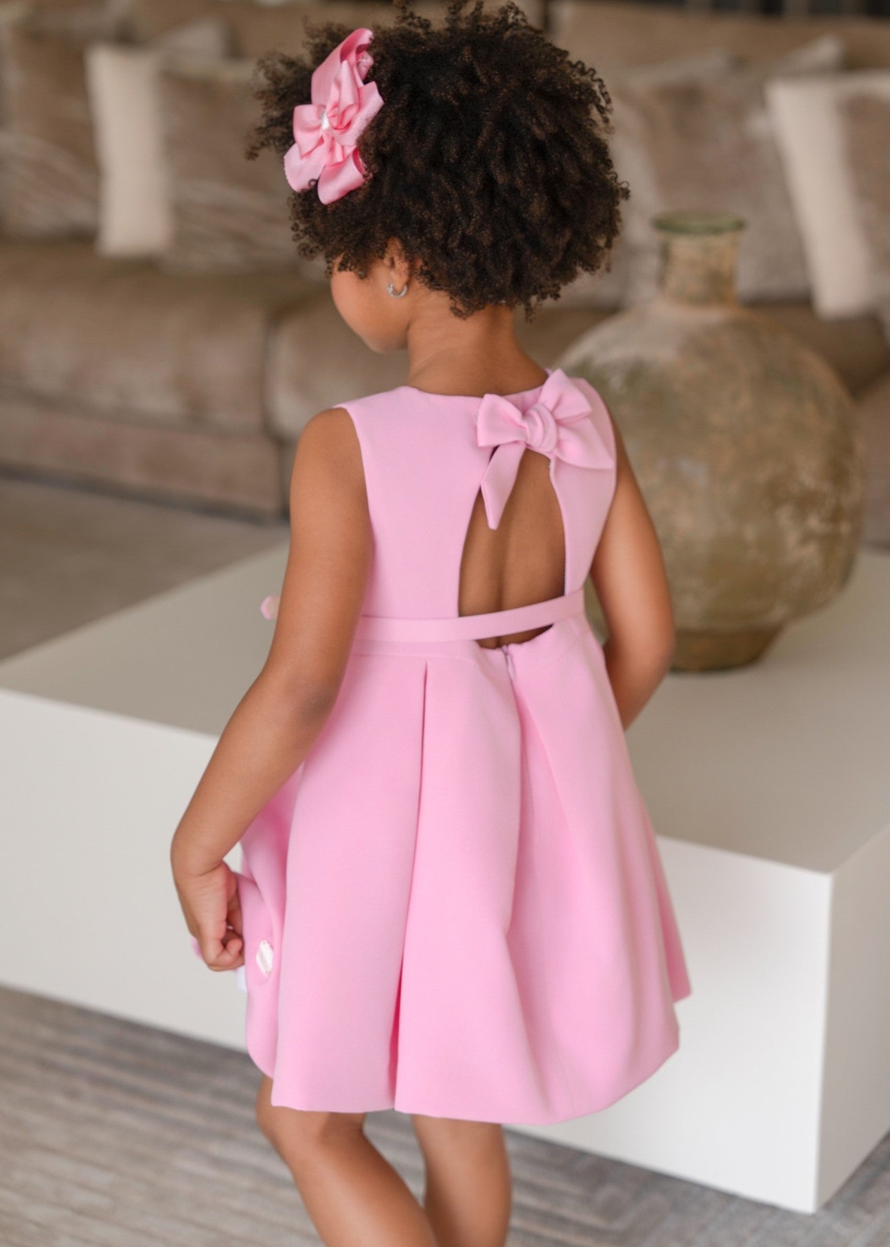 Vestido de Ceremonia Infantil Rosa con Abertura Espalda y Lazo 0232