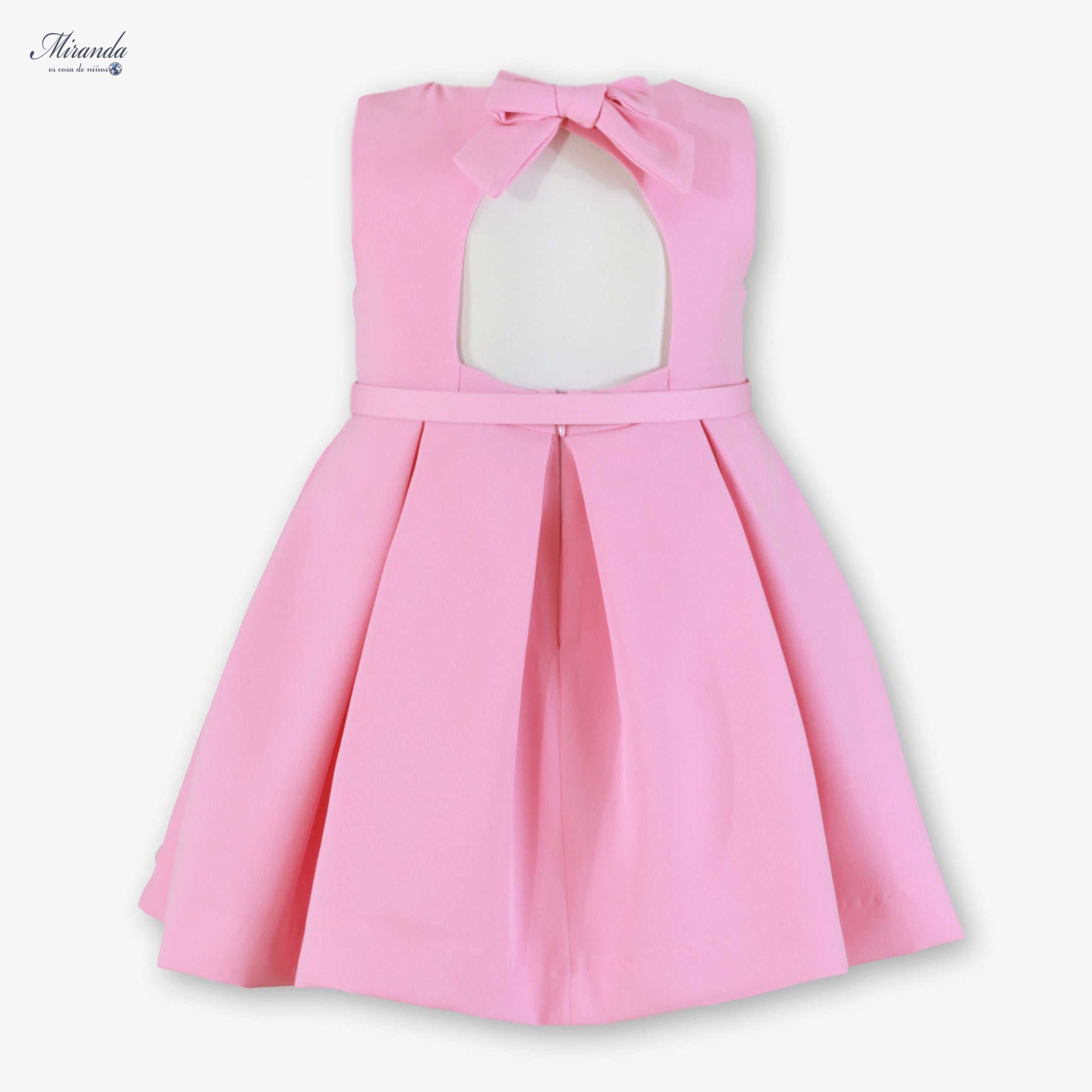 Vestido de Ceremonia Infantil Rosa con Abertura Espalda y Lazo 0232