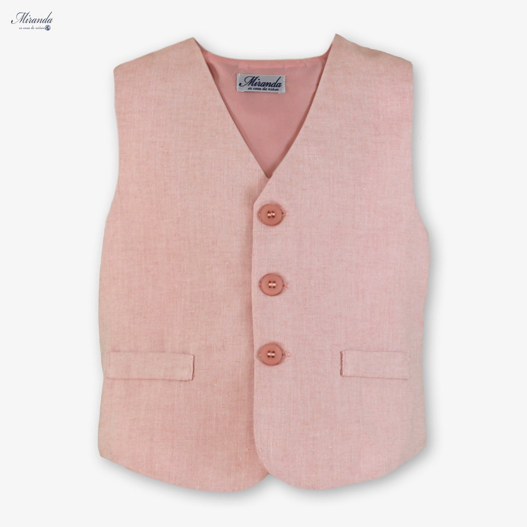 Chaleco rosa con botones forrados para conjunto de ceremonia niño, marca Miranda