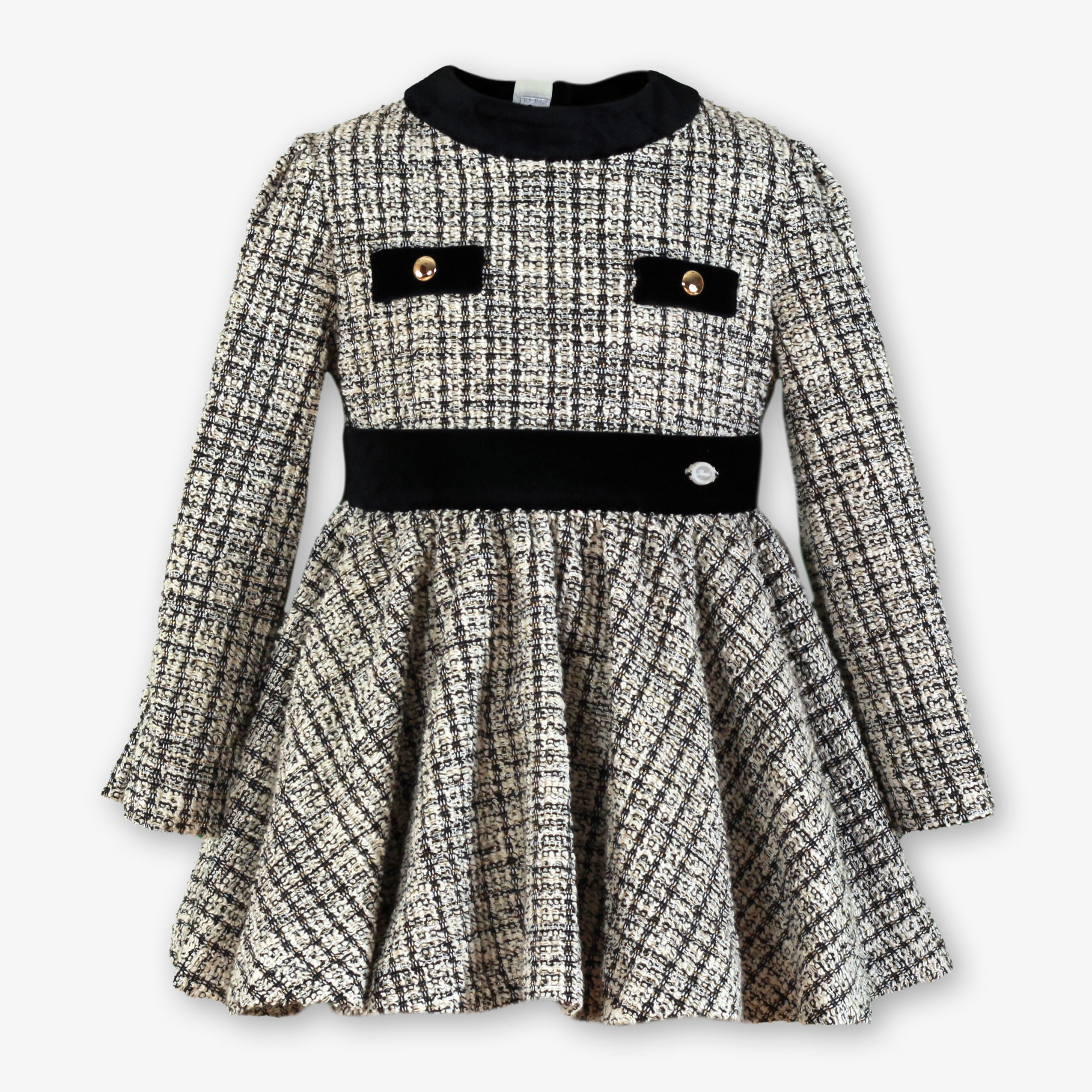 Vestido de Invierno para Niña en Color Negro con Detalles a Contraste 0240