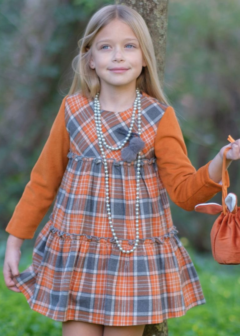 Vestido niña Nekenia cuadros naranja 2411805 - La boutique de AyA