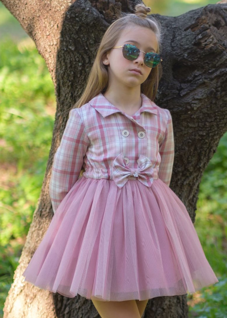 Vestido cuadros rosa falda tul Nekenia 2411808R - La boutique de AyA