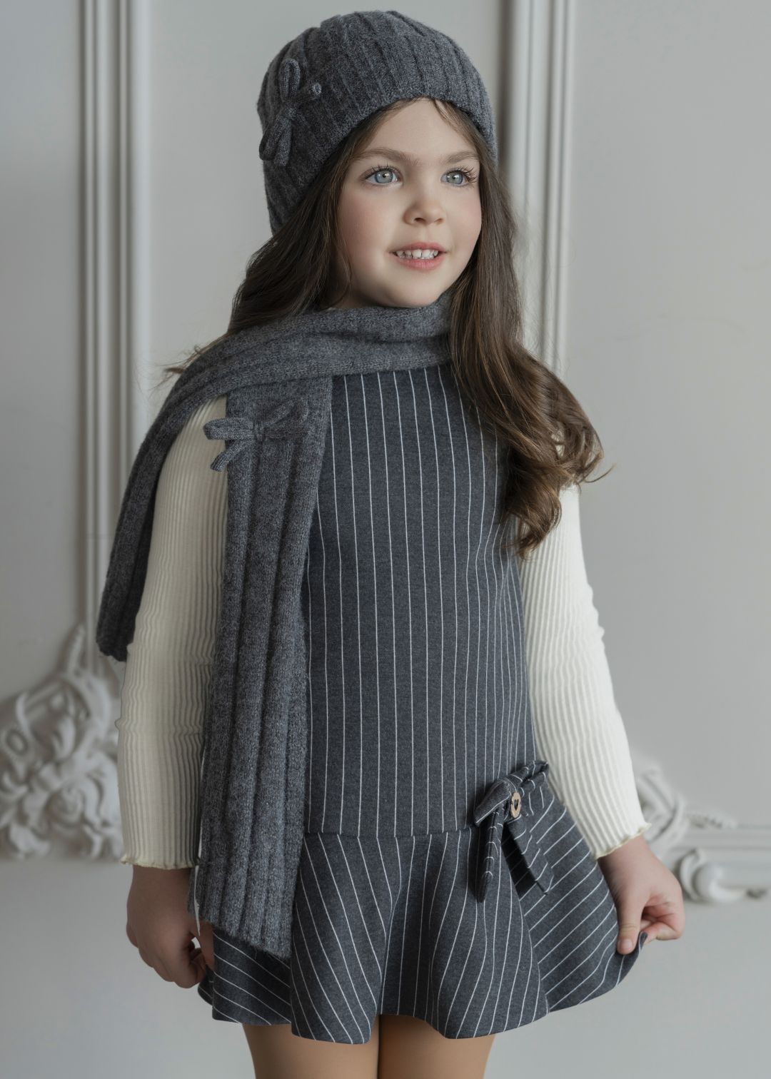 Pichi con camisa niña infantil gris oscuro rayas finas MIRANDA 0247