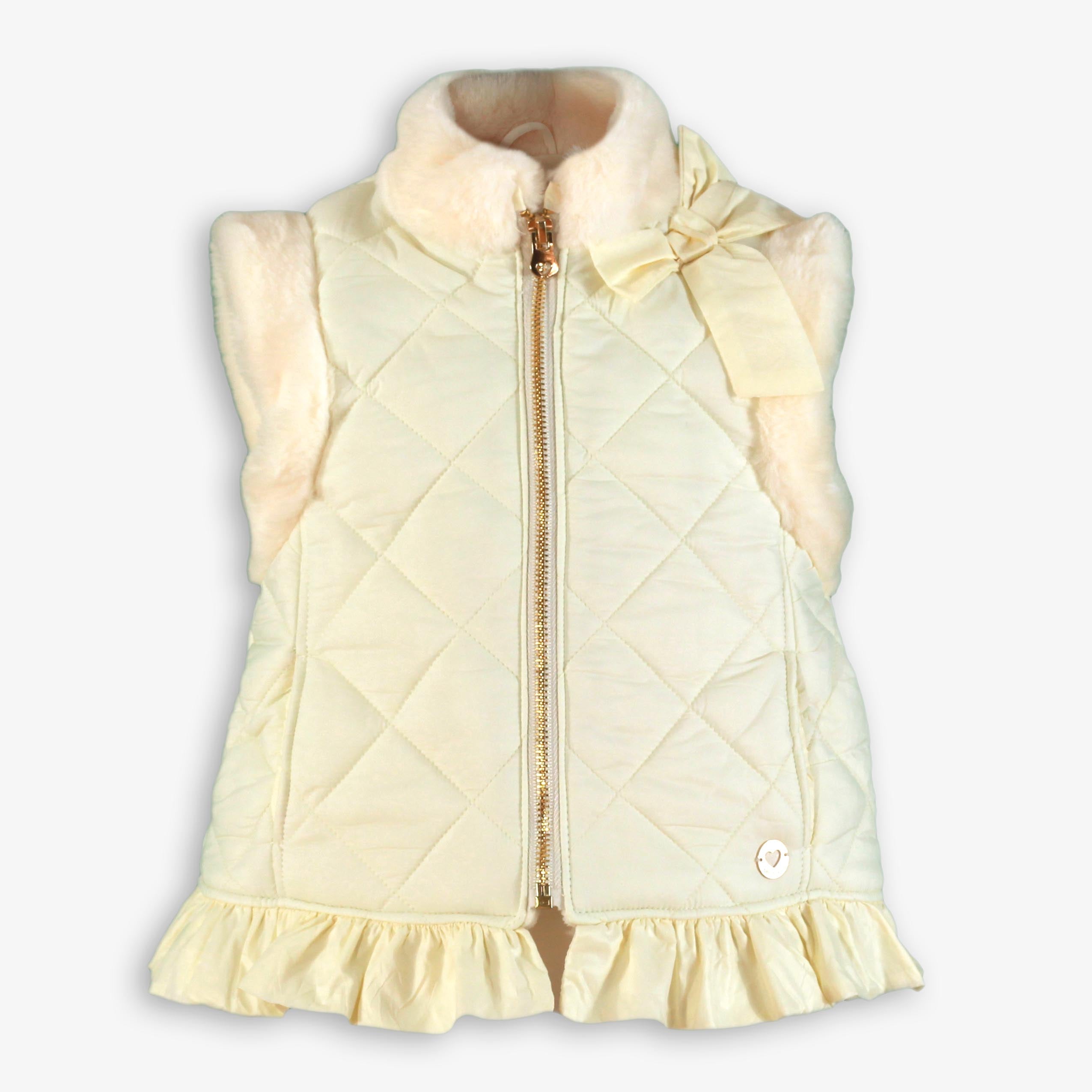 Chaleco niña infantil tercipelo beige lazo MIRANDA 0248