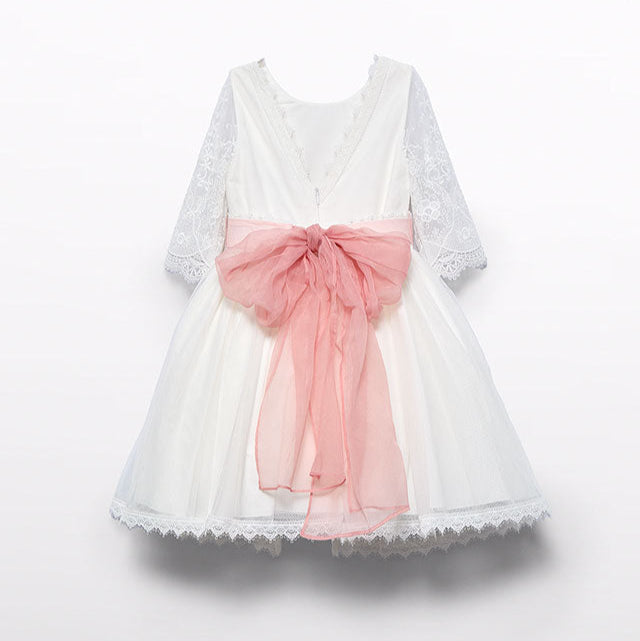 Vestido menina Miranda Bege e Rosa 0220