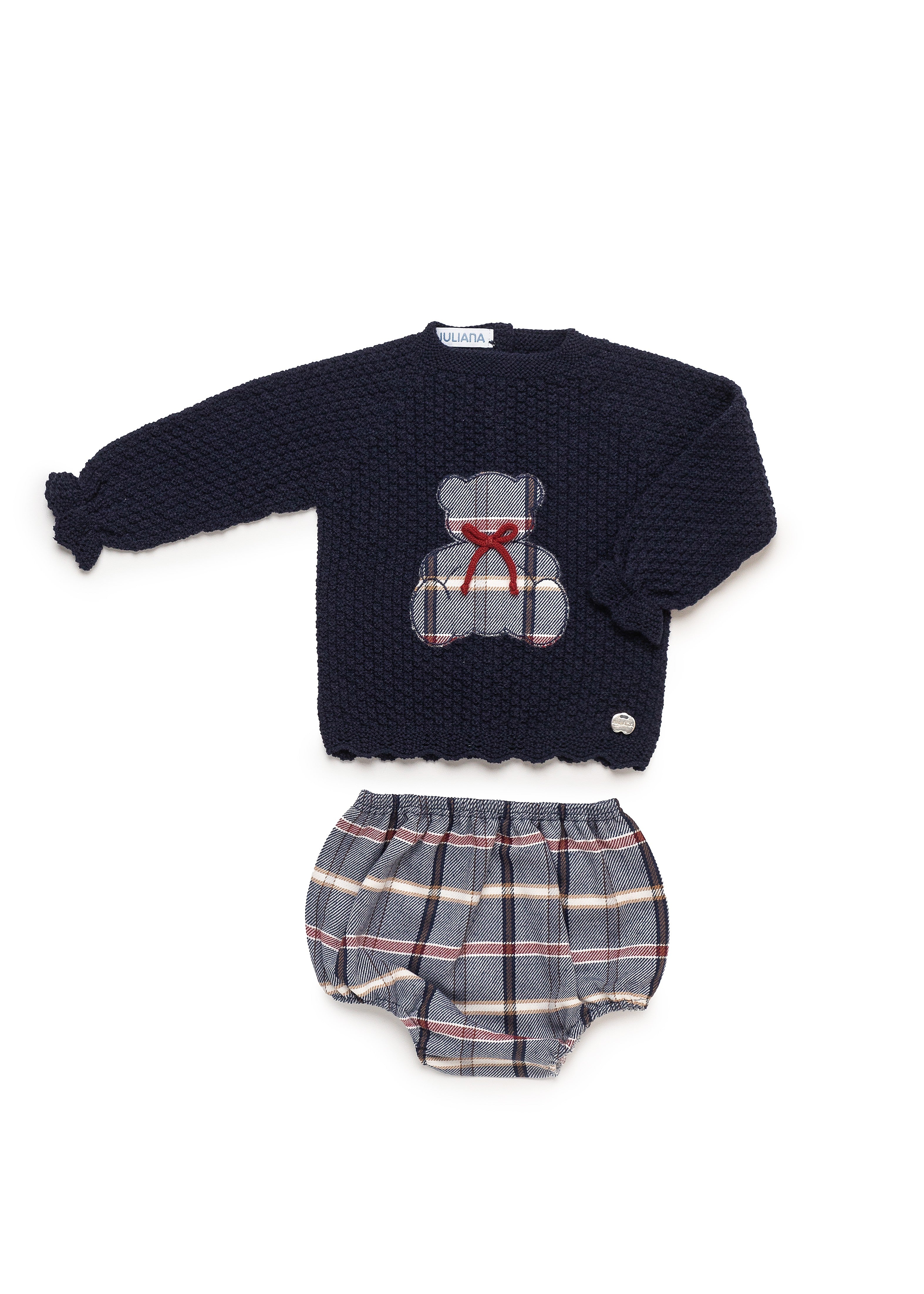 Conjunto culetin Cuadros marino Bordado Oso JULIANA 25594