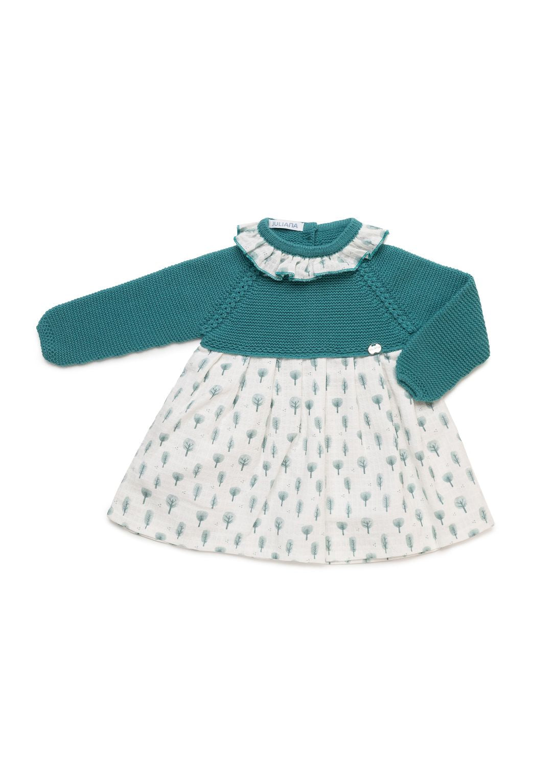 Vestido Cuerpo Punto Estampado Arboles verde baltico JULIANA 25644