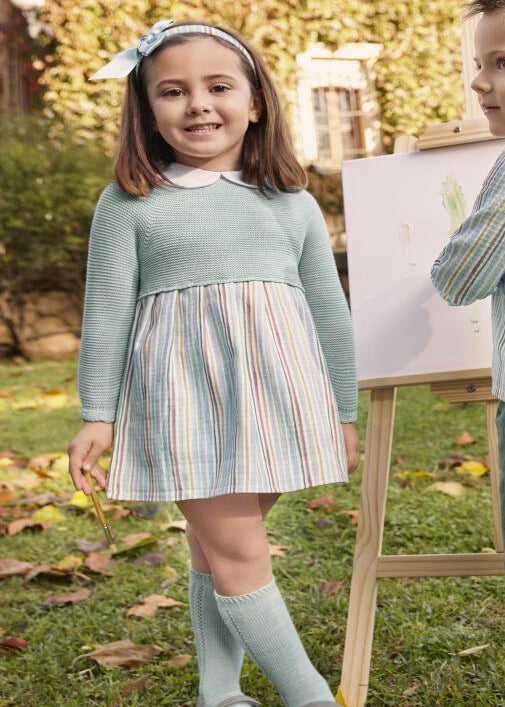 Vestido cuerpo punto rayado verde menta Juliana 25645