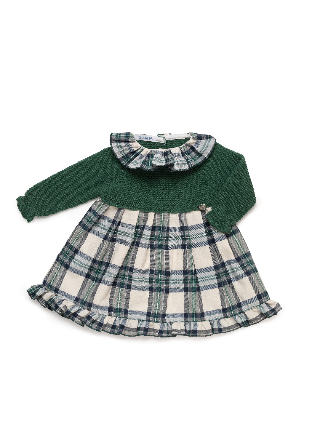 Vestido Cuerpo Punto Falda Cuadros Cuello verde musgo JULIANA 25646