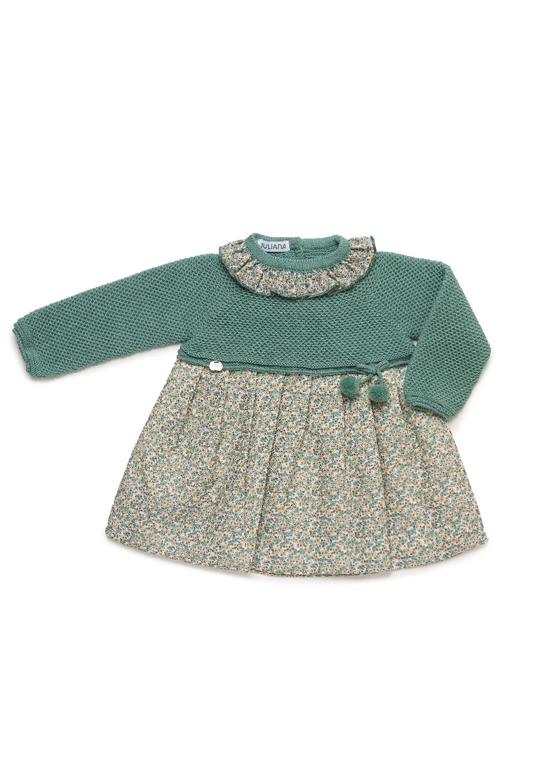 Vestido Cuerpo Punto Recogidas Estampado Flores verde hoja JULIANA 25651