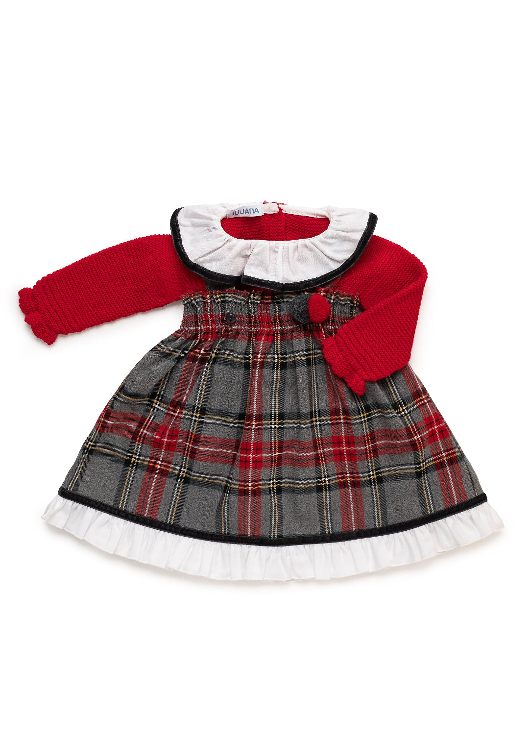 Conjunto Pichi Cuadros con Jersey Volante rojo JULIANA 25656