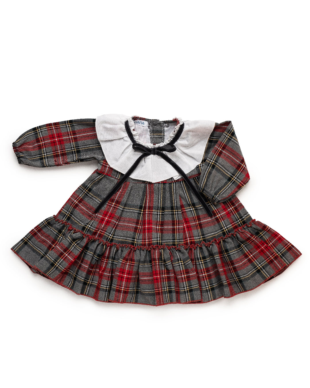 Vestido 2 Cortes Cuadros Volante Lazo Terciopelo rojo JULIANA 25658
