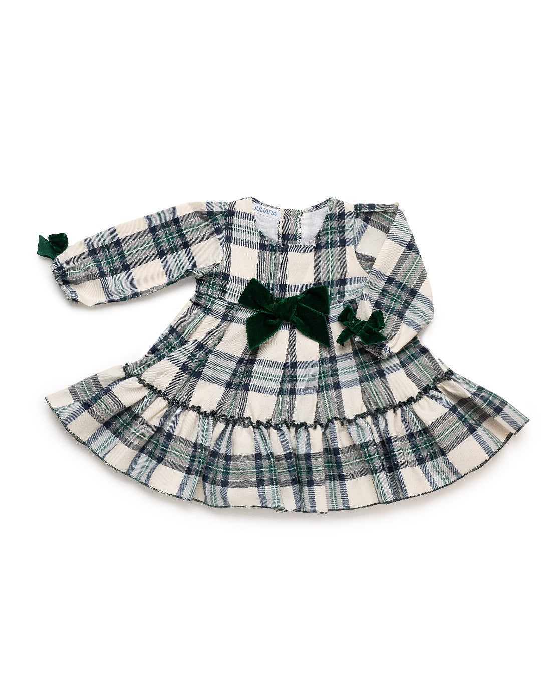 Vestido 2 Cortes Cuadros Lazo terciopelo verde musgo JULIANA 25660