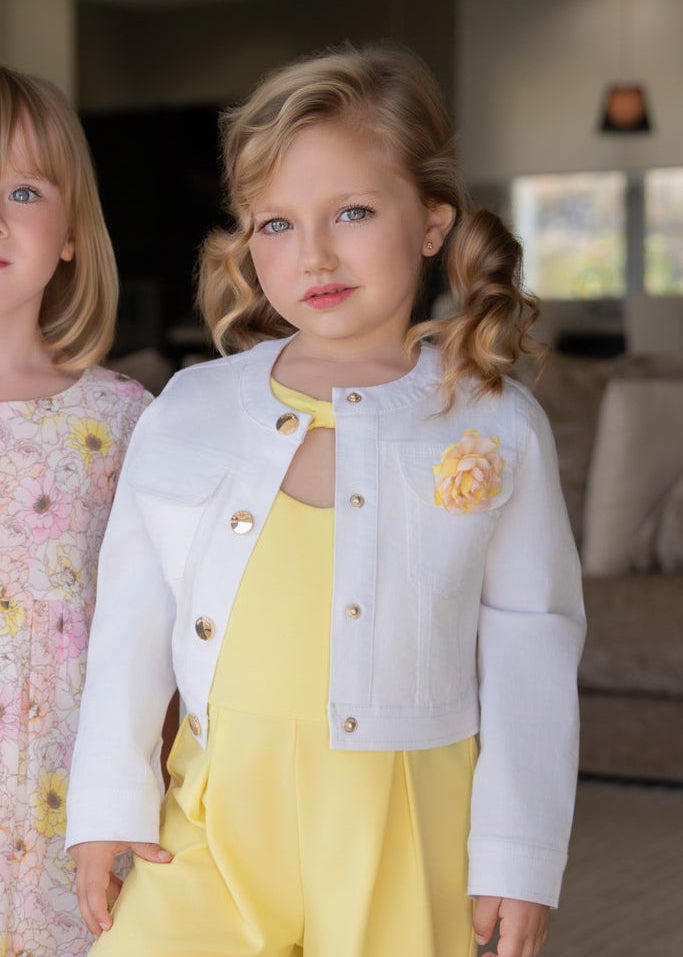 Chaqueta de ceremonia para niña blanca con botones dorados, marca Miranda
