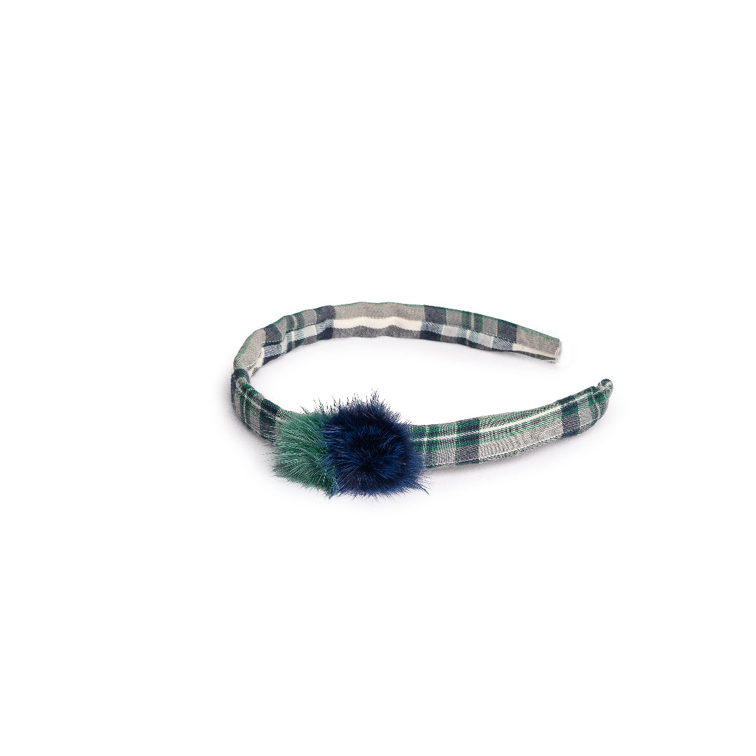 Diadema cuadros 2 pompones verde musgo JULIANA 25740