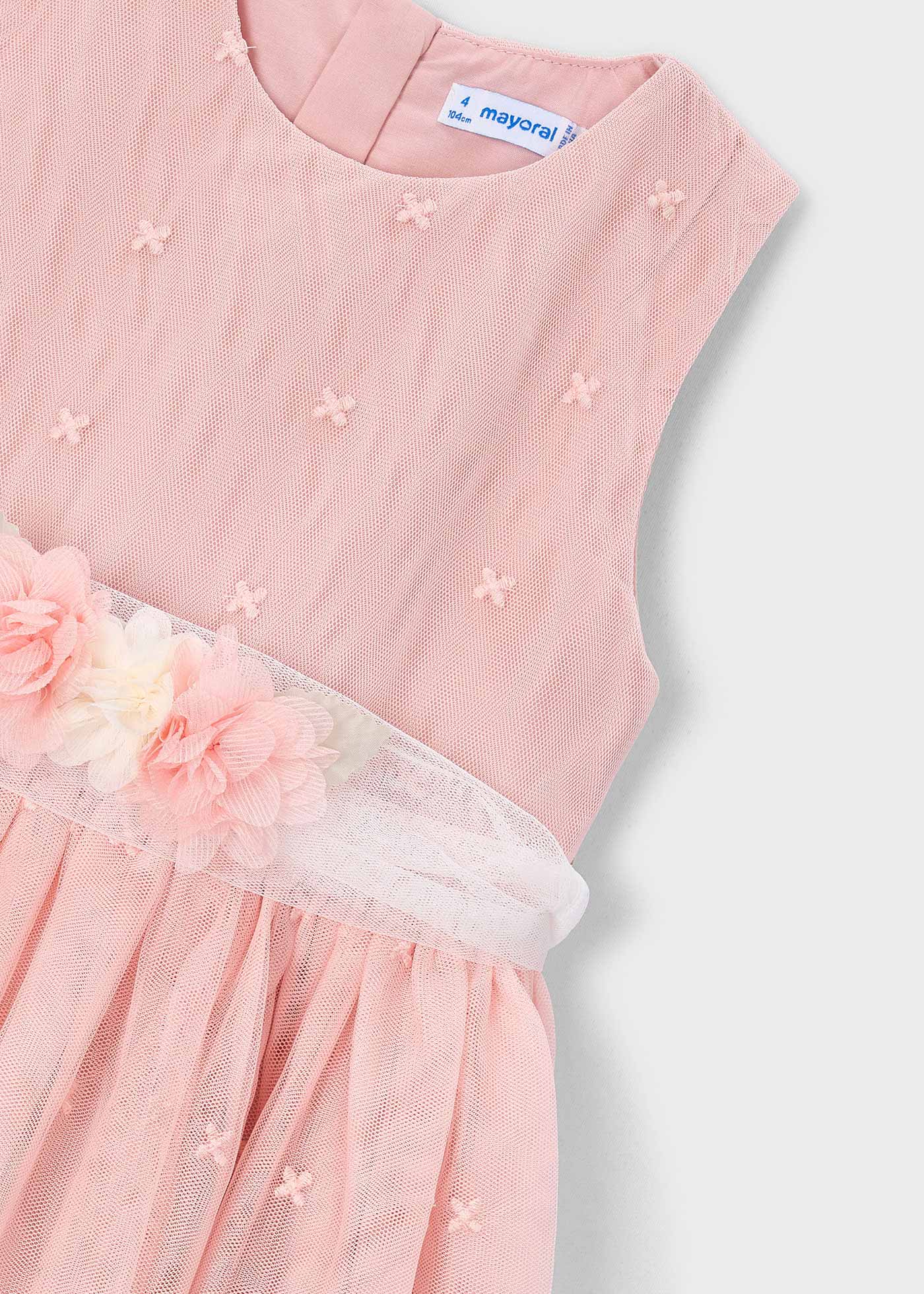 Vestido de Niña Mayoral en Tul Bordado con Flores - Rosa Empolvado 03919