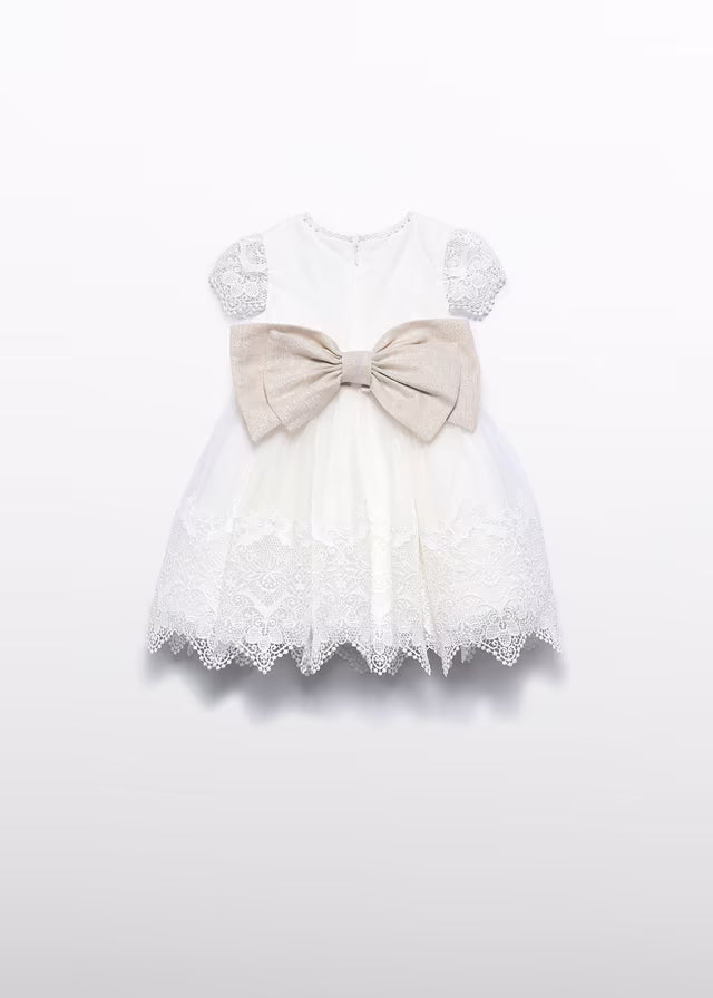 Vestido Bebé Niña Ceremonia Bordado Abel & Lula Color Nata con Encaje 05002