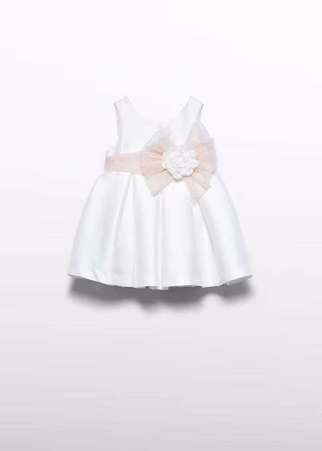 Vestido Mikado Bebé Niña Abel & Lula Color Nata con Flor 05010