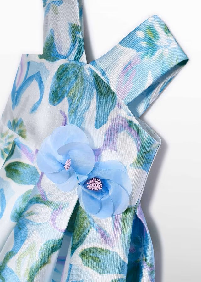 Vestido niña floral azul con flor decorativa – Abel y Lula 05052