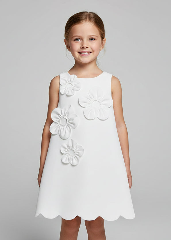 Vestido niña crepé blanco con flores 3D – Abel y Lula 05055