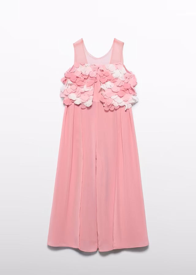 Mono niña rosa con flores aplicadas y pantalón largo – Abel y Lula 05202