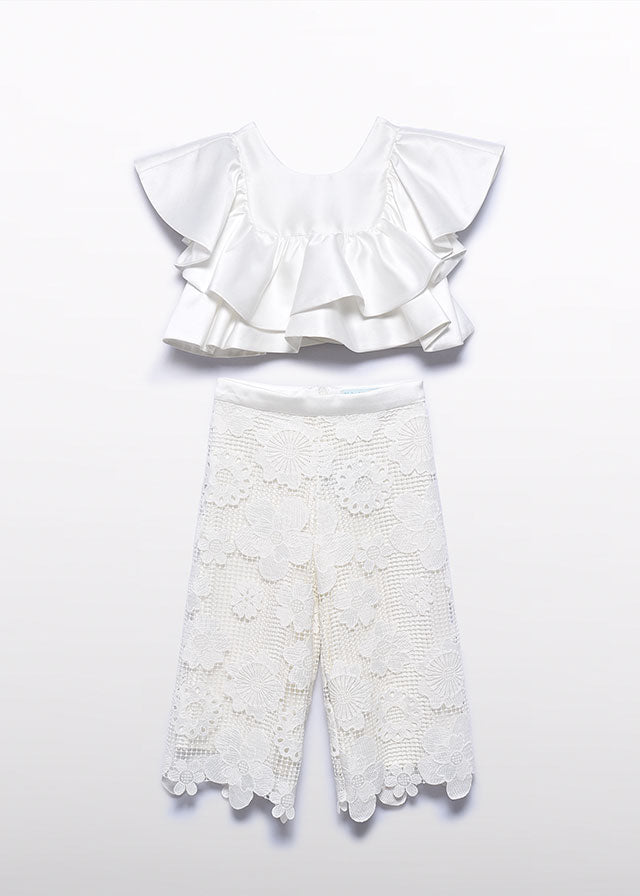 Conjunto de Guipur Color Abel & Lula con Top de Volantes y Pantalón Largo 05212
