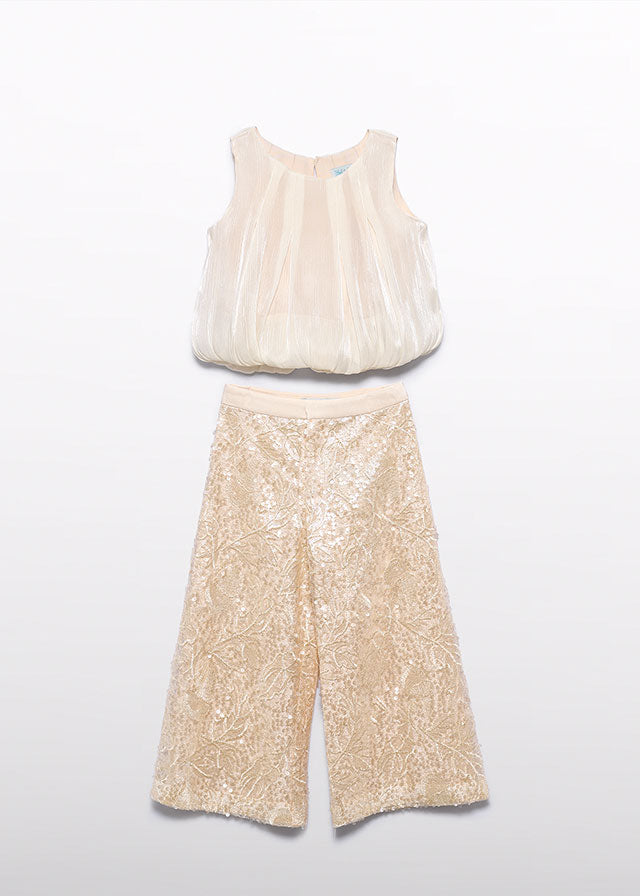 Conjunto de Lentejuelas Color Champagne Abel & Lula con Top y Pantalón 05214