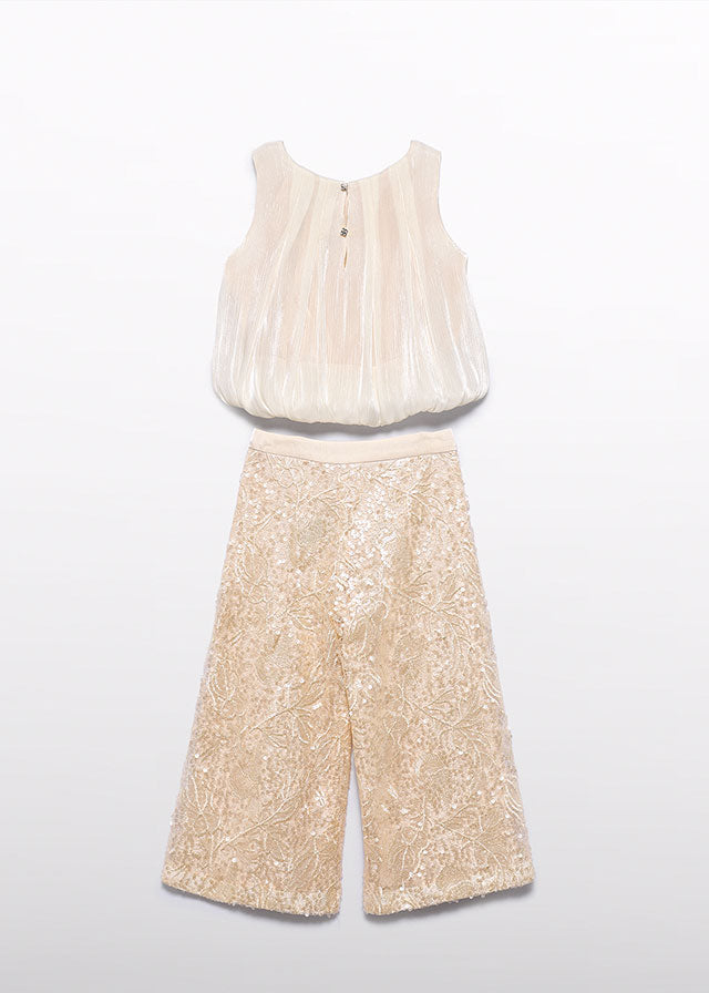Conjunto de Lentejuelas Color Champagne Abel & Lula con Top y Pantalón 05214