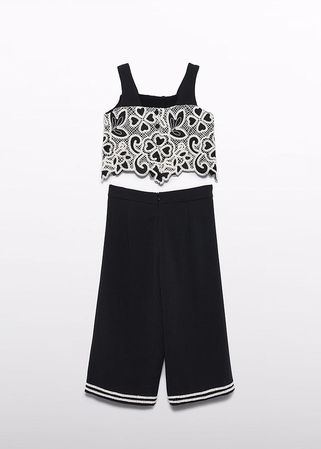 Conjunto Crema y Negro Abel & Lula con Top de Encaje y Pantalón Largo 05217