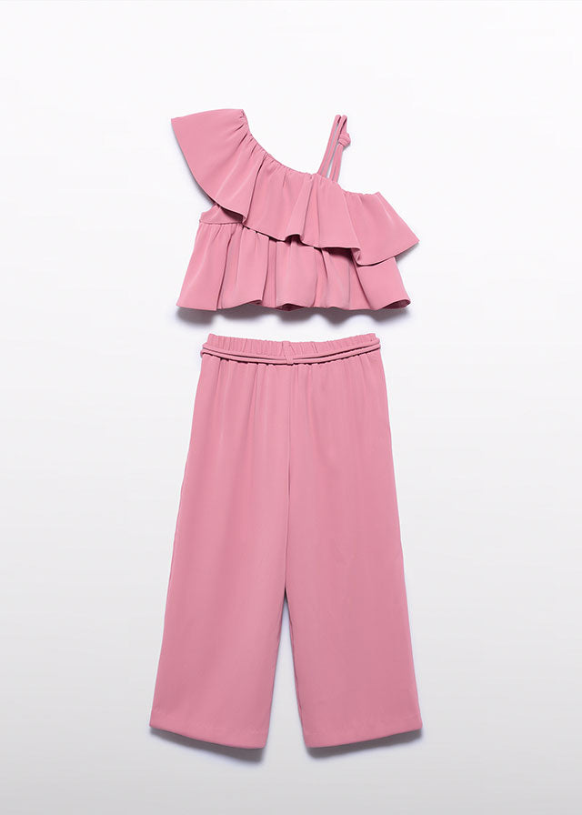 Conjunto Crepe Color Orquídea Abel & Lula con Top de Volantes y Pantalón Largo 05283