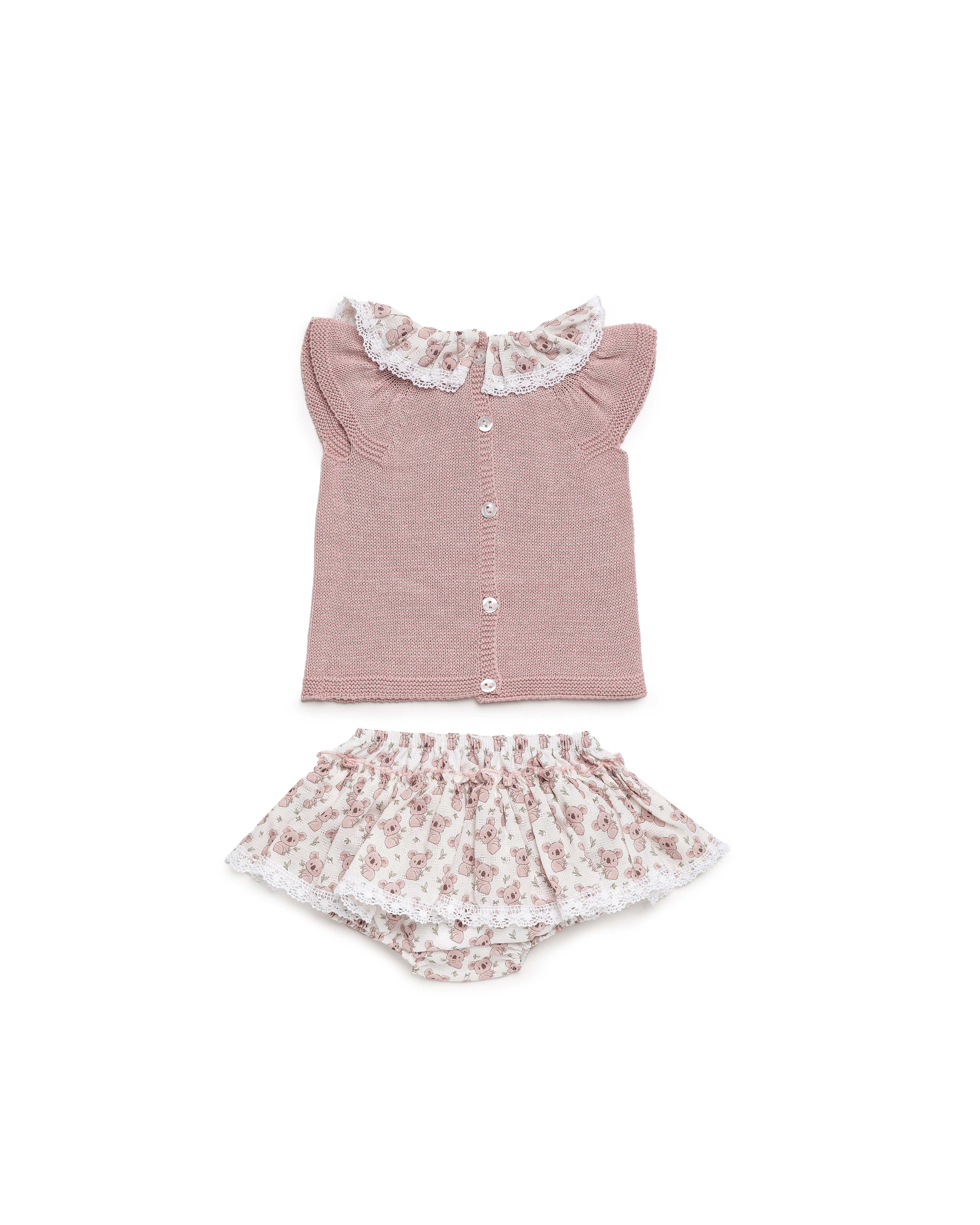 Conjunto Juliana Niña Punto Rosa y Braga Volante Estampado Koalas | Ref. 26088