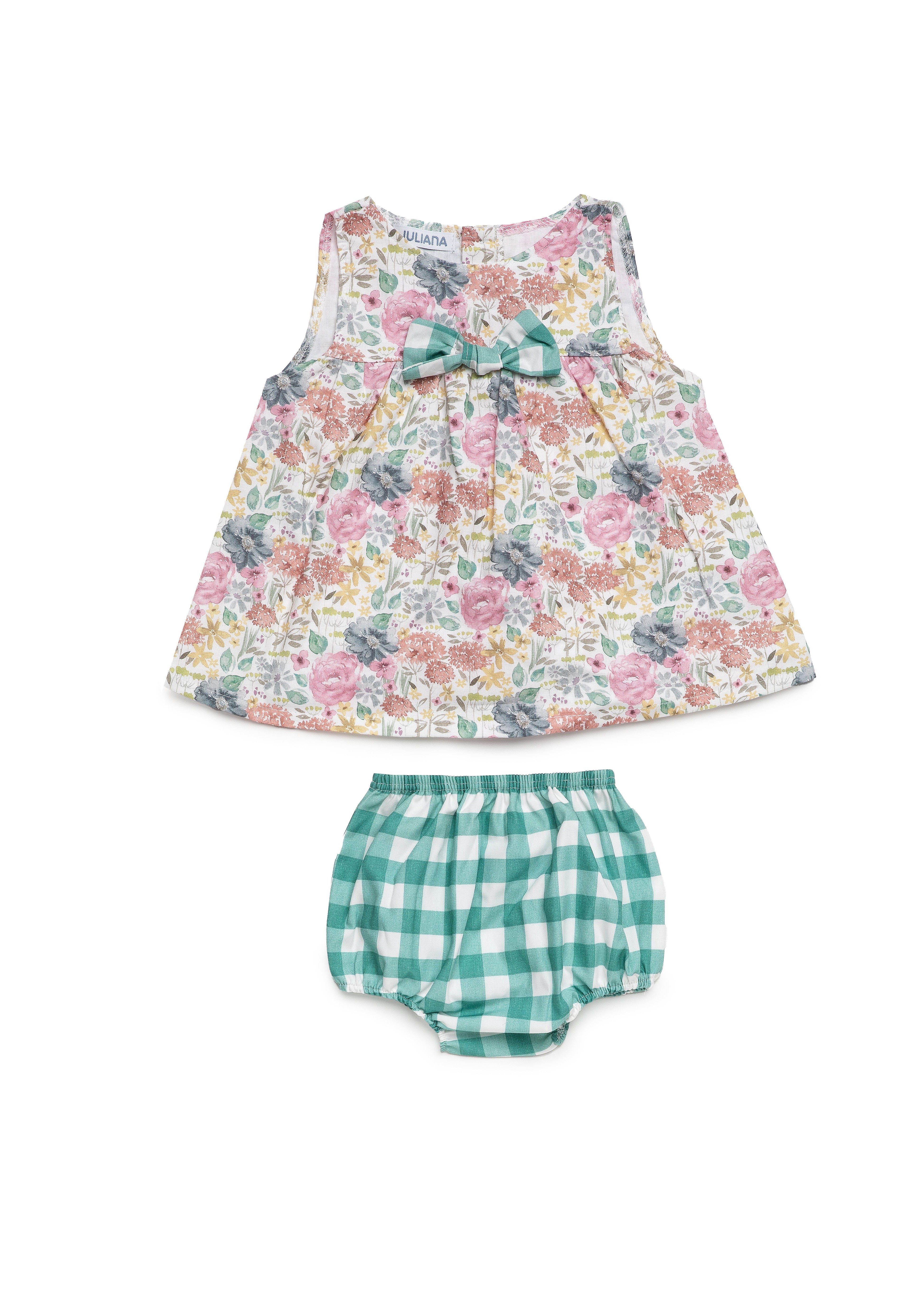 Jesusito Niña Juliana Estampado Flores y Braga Cuadros Verde 26092| La Boutique de AyA