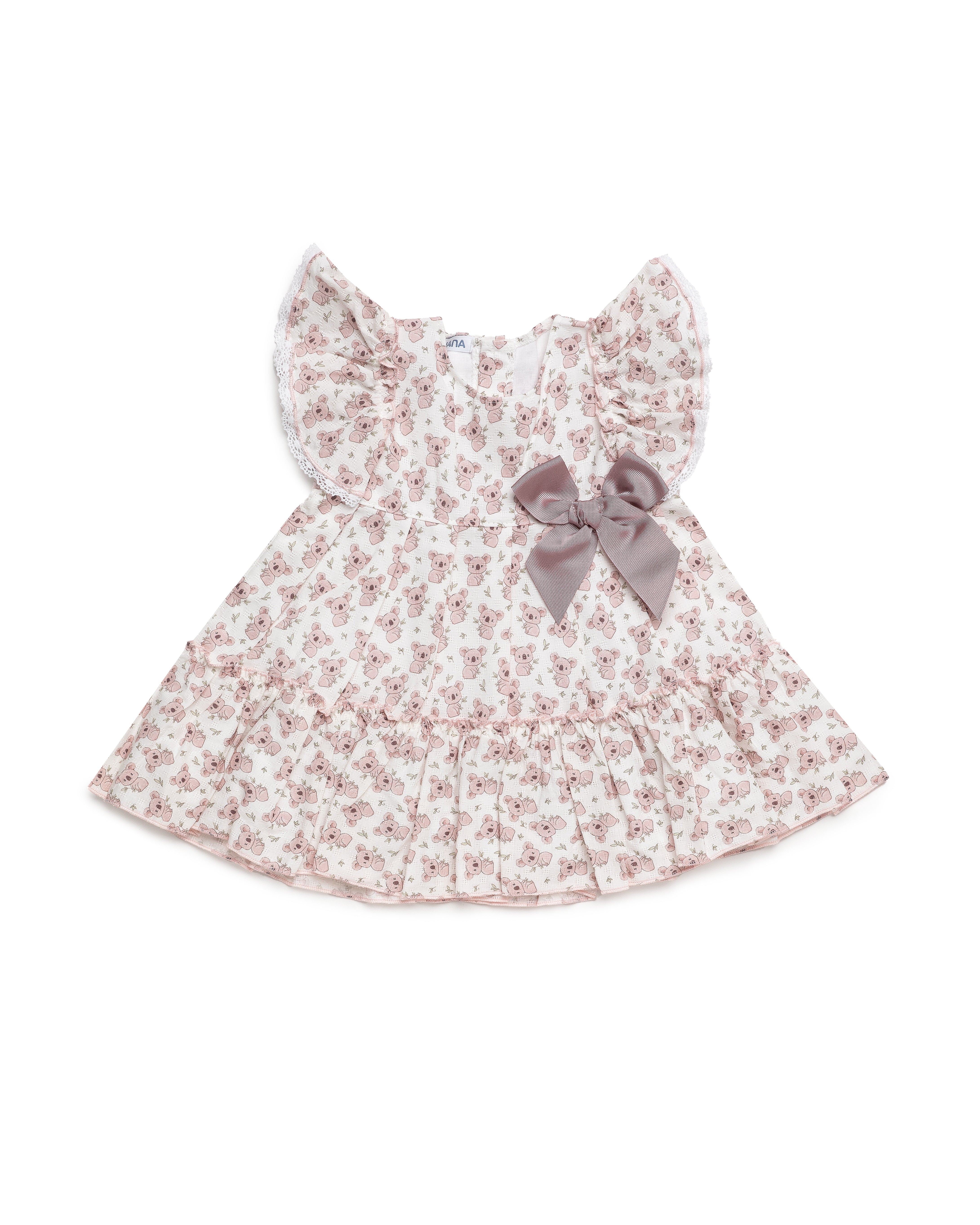 Vestido Niña Juliana Doble Volante Estampado Koalas con Lazo 26137| La Boutique de AyA