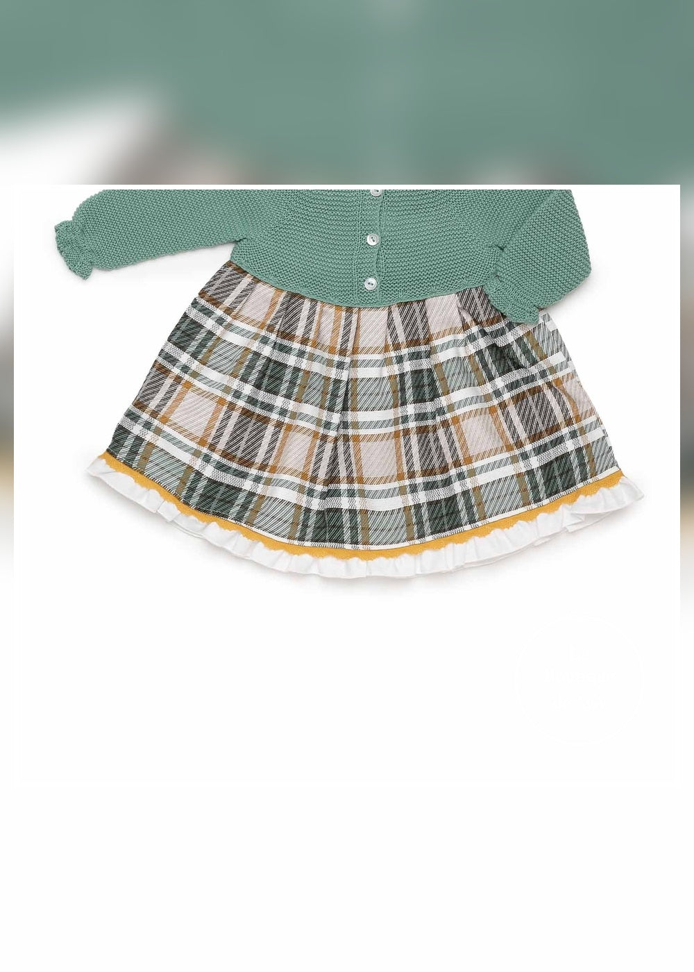 Vestido bebé niña cuerpo punto verde hoja y cuadros Juliana 26646 - detalle secundario - referencia 26646