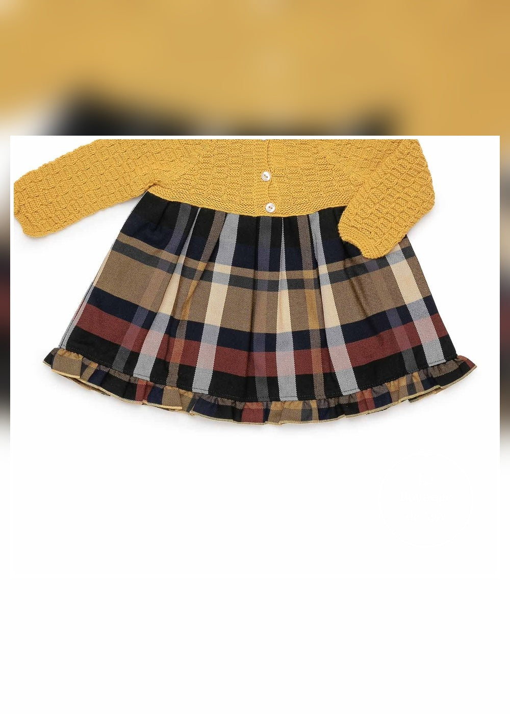 Vestido bebé niña cuerpo punto mostaza y cuadros Juliana 26654 - detalle secundario - referencia 26654