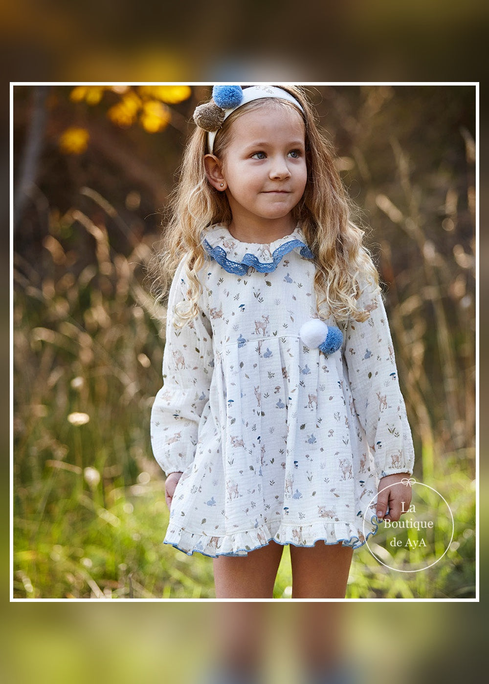 Vestido niña azul cielo animalitos corte cintura Juliana 26664 - vista principal - referencia 26664